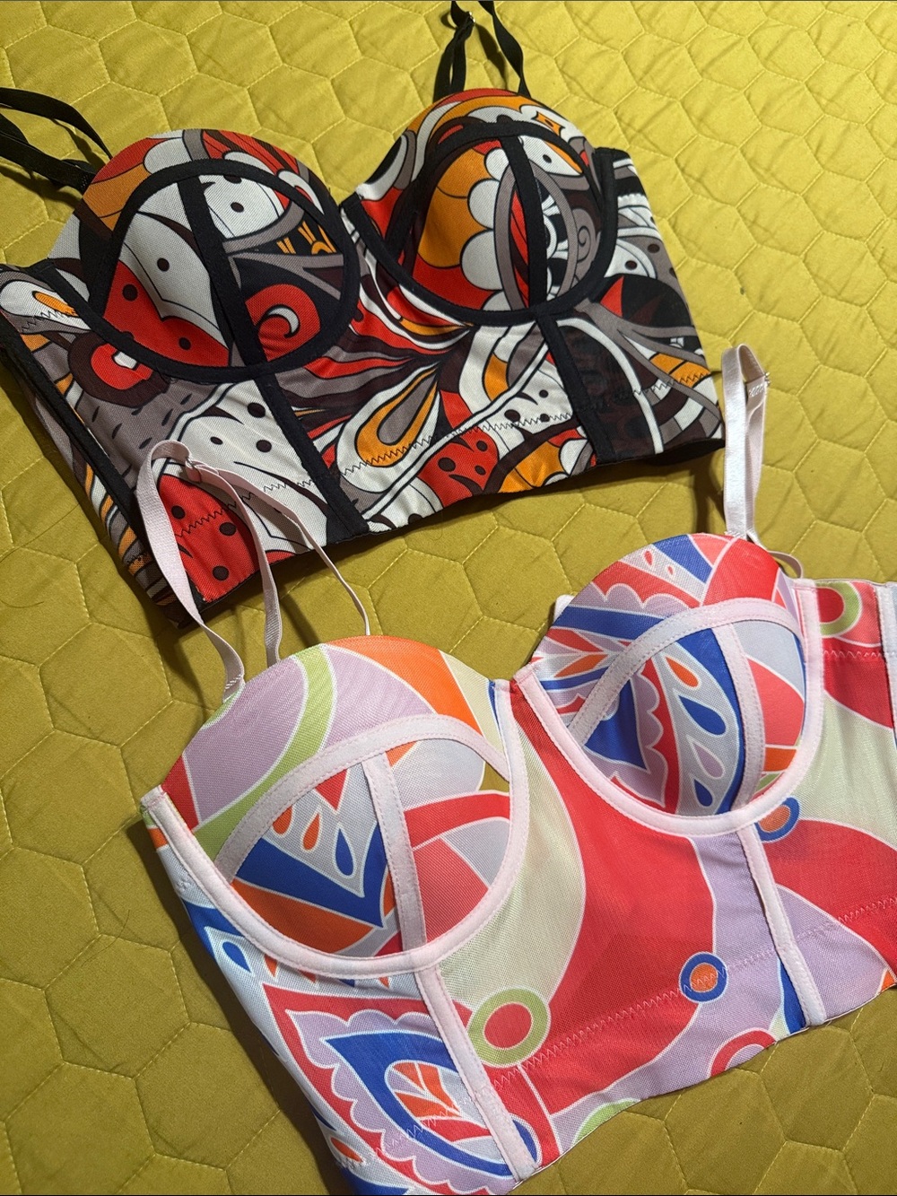 Colorful Printed Bustier Crop Tops - Multicolor Pair